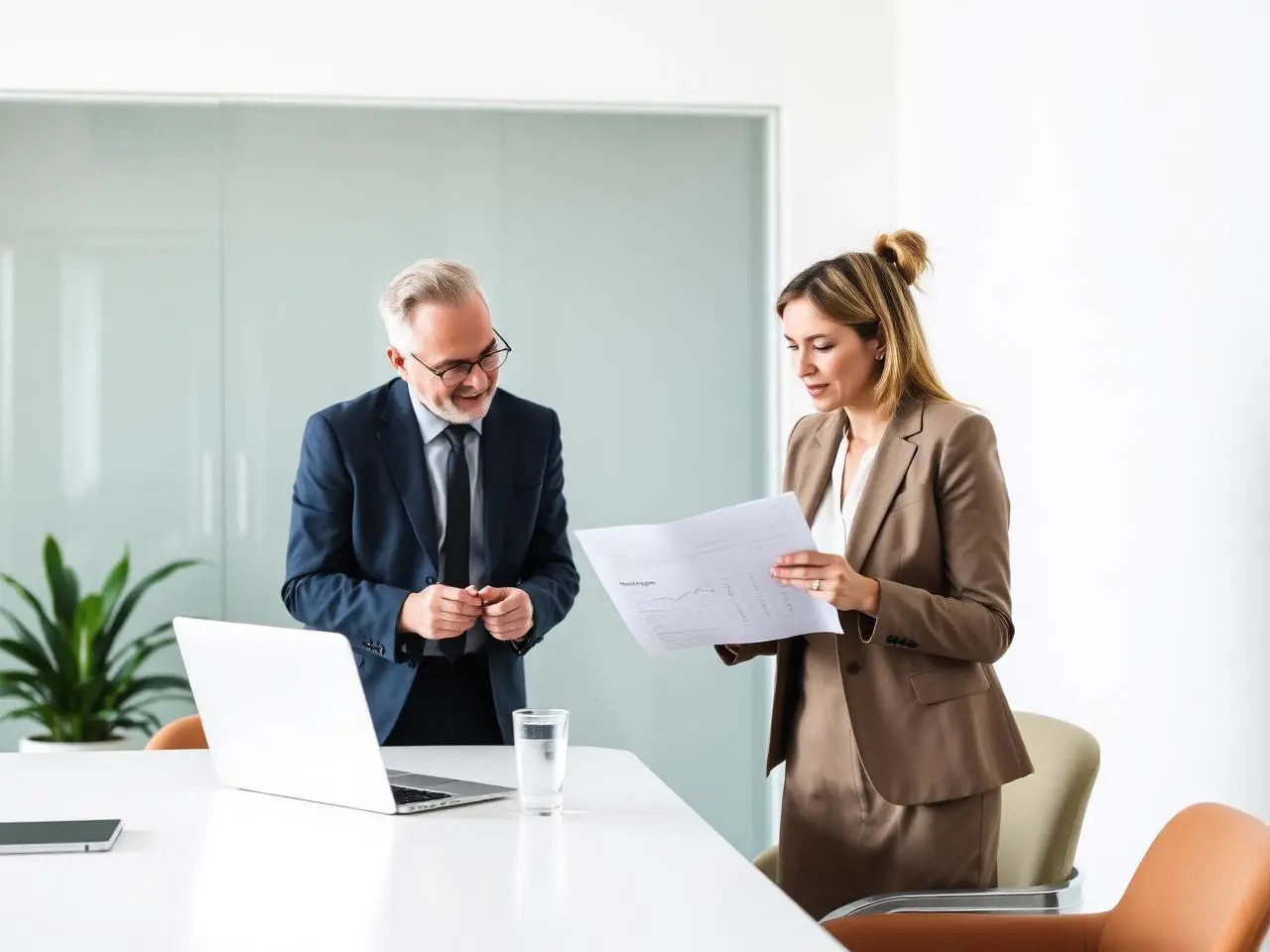 Beratungsgespräch zu zwei Personen in einem ruhigen Büro